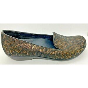 Dansko Size 38 EUR 7.5 US Women's Black Gold Snake Print Walking Flats Loafers